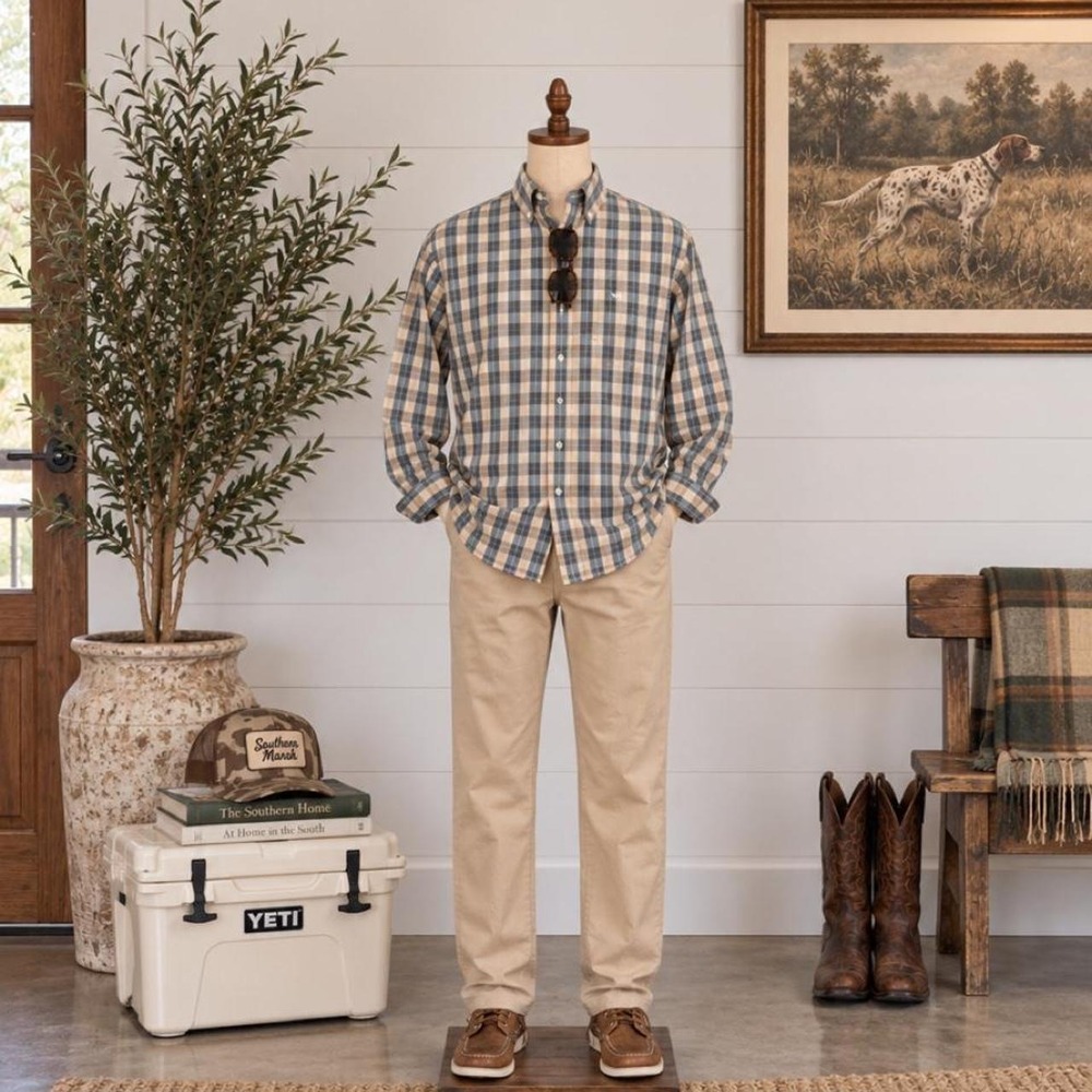 Southern Marsh Wrinkle Free Plaid Button-Down Shirt – Men's XL